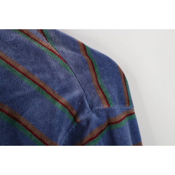 Vintage 70s Streetwear Mens Size Large Striped Velour Pullover Henley Sweater - Picture 6 of 13